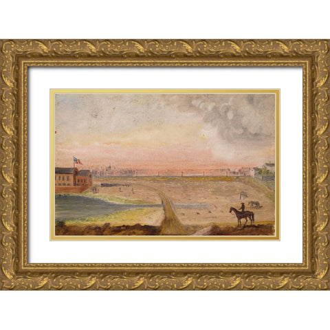 Militia Drilling Gold Ornate Wood Framed Art Print with Double Matting by Chappel, William P.