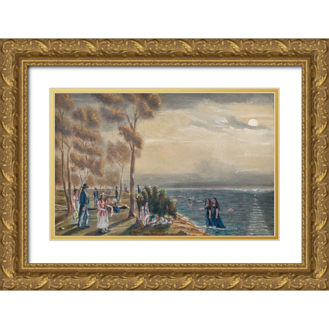 Bathing Party Gold Ornate Wood Framed Art Print with Double Matting by Chappel, William P.