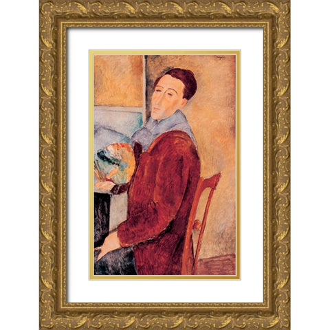 Autoportrait, 1919 Gold Ornate Wood Framed Art Print with Double Matting by Modigliani, Amedeo