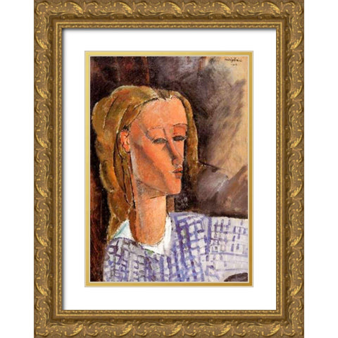Portrait of Beatrice Hastings, 1916 Gold Ornate Wood Framed Art Print with Double Matting by Modigliani, Amedeo