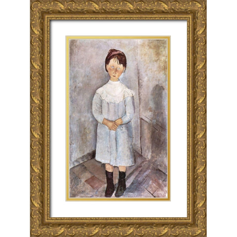 Little Girl in Blue, 1918 Gold Ornate Wood Framed Art Print with Double Matting by Modigliani, Amedeo