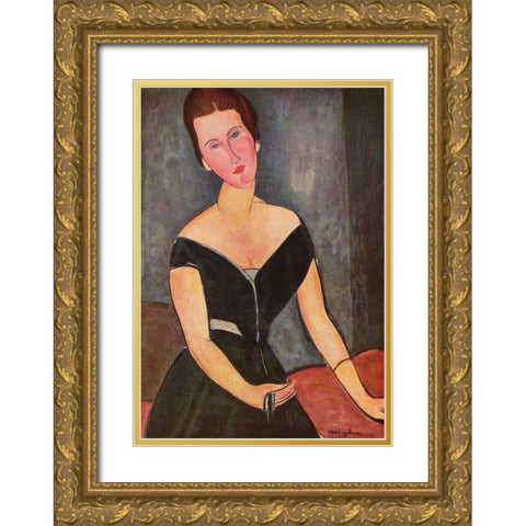Portrait of Mrs. van Muyden Gold Ornate Wood Framed Art Print with Double Matting by Modigliani, Amedeo