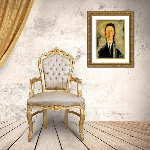 Portrait of the Artist Leopold Survage, 1918 Gold Ornate Wood Framed Art Print with Double Matting by Modigliani, Amedeo