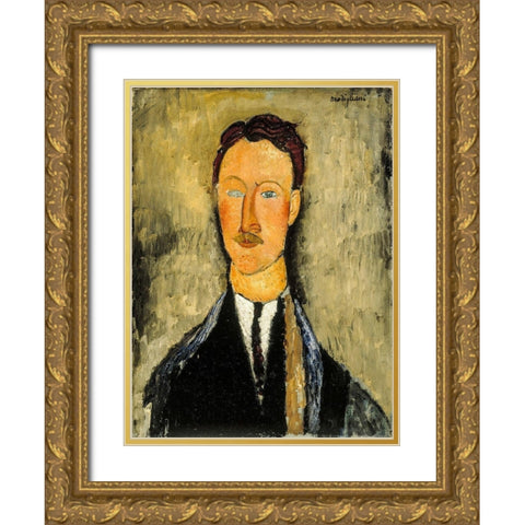 Portrait of the Artist Leopold Survage, 1918 Gold Ornate Wood Framed Art Print with Double Matting by Modigliani, Amedeo
