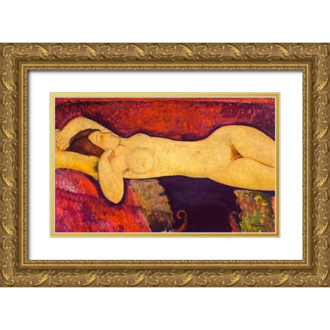 Reclining Nude (1919) Gold Ornate Wood Framed Art Print with Double Matting by Modigliani, Amedeo
