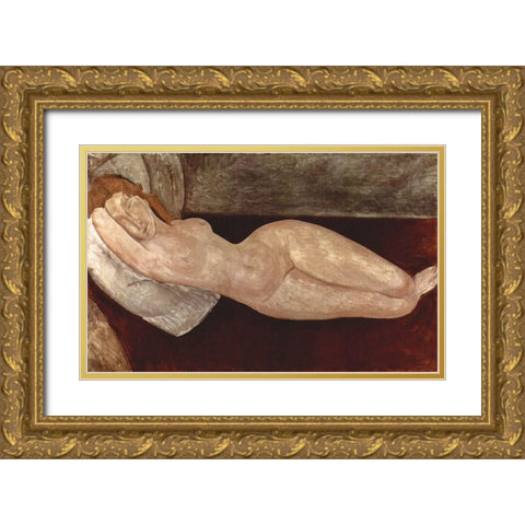 Reclining nude frontal view Gold Ornate Wood Framed Art Print with Double Matting by Modigliani, Amedeo