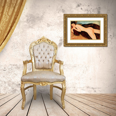 Reclining Nude from the Back Gold Ornate Wood Framed Art Print with Double Matting by Modigliani, Amedeo