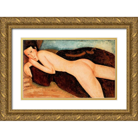 Reclining Nude from the Back Gold Ornate Wood Framed Art Print with Double Matting by Modigliani, Amedeo