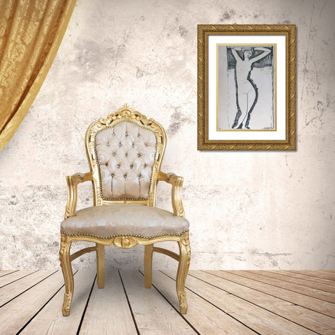 Nude Gold Ornate Wood Framed Art Print with Double Matting by Modigliani, Amedeo