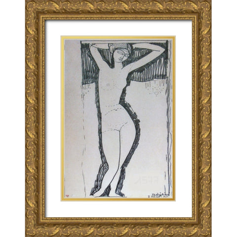 Nude Gold Ornate Wood Framed Art Print with Double Matting by Modigliani, Amedeo