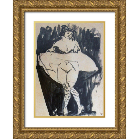 Dancer Gold Ornate Wood Framed Art Print with Double Matting by Modigliani, Amedeo