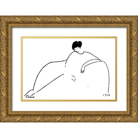 Anna Akhmatova (1911) Gold Ornate Wood Framed Art Print with Double Matting by Modigliani, Amedeo