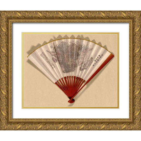 Fan Map of Japan-China and Korea Gold Ornate Wood Framed Art Print with Double Matting by Vintage Maps