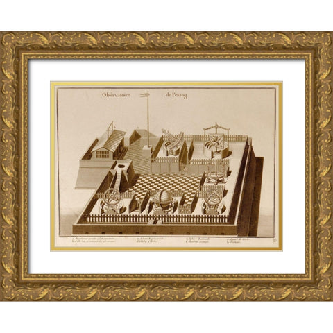 Beijing or Peking or Pekin Astronomical Observatory Gold Ornate Wood Framed Art Print with Double Matting by Vintage Maps