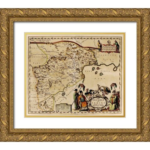 Peking or Pekin or Beijing China Gold Ornate Wood Framed Art Print with Double Matting by Vintage Maps