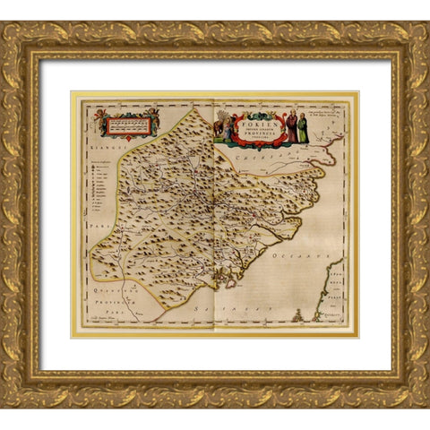 Fukien-China Gold Ornate Wood Framed Art Print with Double Matting by Vintage Maps