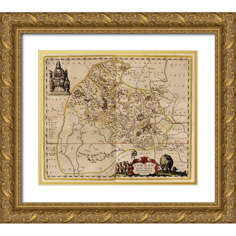 Hunan-China Gold Ornate Wood Framed Art Print with Double Matting by Vintage Maps