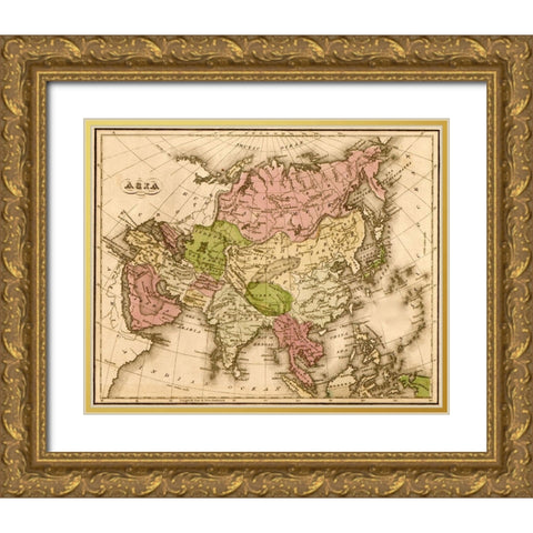 Asia 1835 Gold Ornate Wood Framed Art Print with Double Matting by Vintage Maps