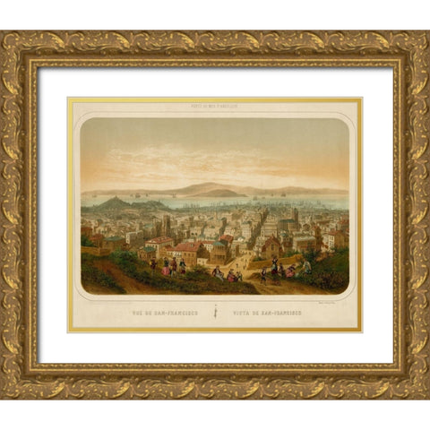 Vue de San Francisco Seaports of America 1860 Gold Ornate Wood Framed Art Print with Double Matting by Vintage Maps