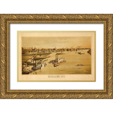 La Crosse-Wisconsin 1873 Gold Ornate Wood Framed Art Print with Double Matting by Vintage Maps