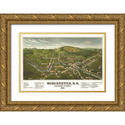 Winchester-New Hampshire Gold Ornate Wood Framed Art Print with Double Matting by Vintage Maps