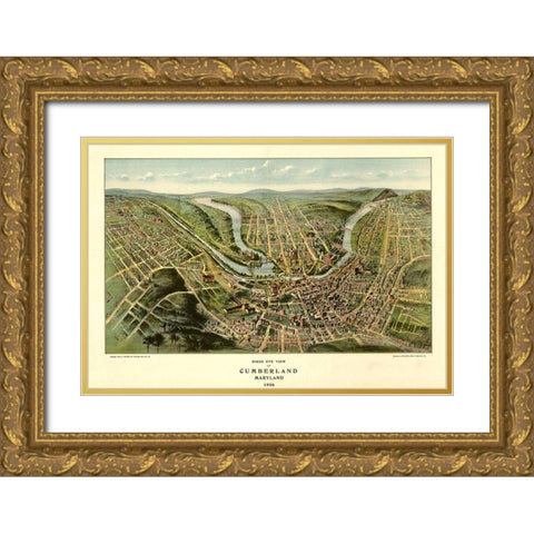 Cumberland-Maryland 1906 Gold Ornate Wood Framed Art Print with Double Matting by Vintage Maps