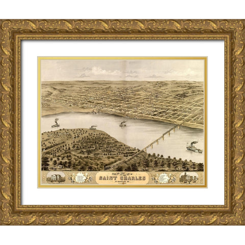 St. Charles-Missouri 1869 Gold Ornate Wood Framed Art Print with Double Matting by Vintage Maps