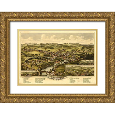 Henniker-New Hampshire 1889 Gold Ornate Wood Framed Art Print with Double Matting by Vintage Maps