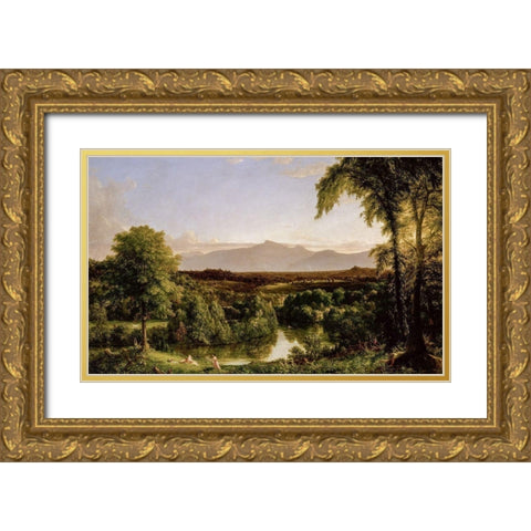 View on the Catskillâ€”Early Autumn Gold Ornate Wood Framed Art Print with Double Matting by Cole, Thomas