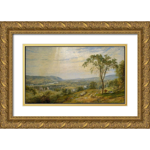 The Valley of Wyoming Gold Ornate Wood Framed Art Print with Double Matting by Cropsey, Jasper Francis