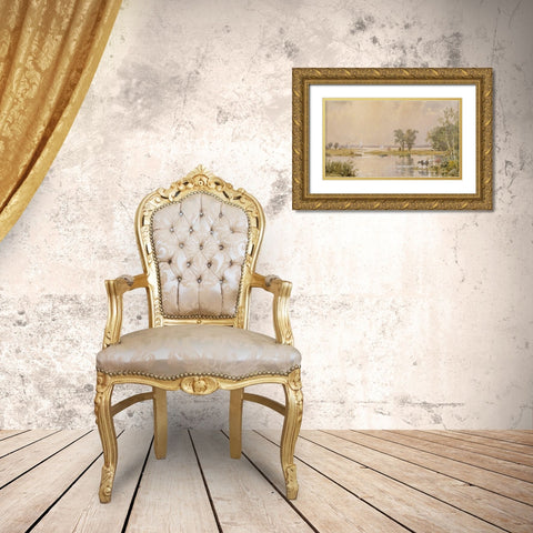 Hackensack Meadows Gold Ornate Wood Framed Art Print with Double Matting by Cropsey, Jasper Francis