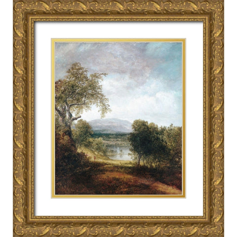 A River Glimpse Gold Ornate Wood Framed Art Print with Double Matting by Doughty, ThomasÂ 
