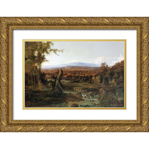 Landscape with Shepherd Gold Ornate Wood Framed Art Print with Double Matting by Duncanson, Robert S.