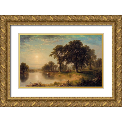 Summer Afternoon Gold Ornate Wood Framed Art Print with Double Matting by Durand, Asher Brown