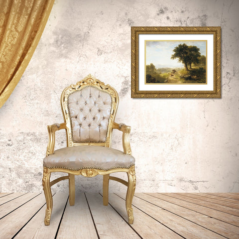 River Scene Gold Ornate Wood Framed Art Print with Double Matting by Durand, Asher Brown