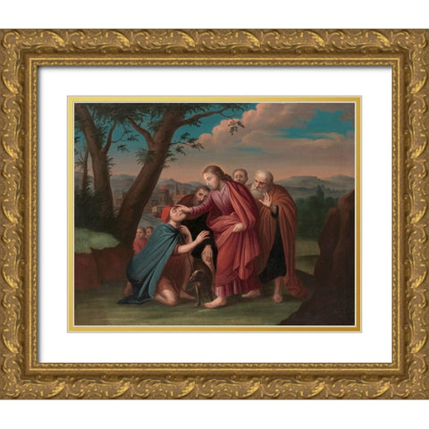 Christ Healing the Blindman Gold Ornate Wood Framed Art Print with Double Matting by Duyckinck, Gerardus