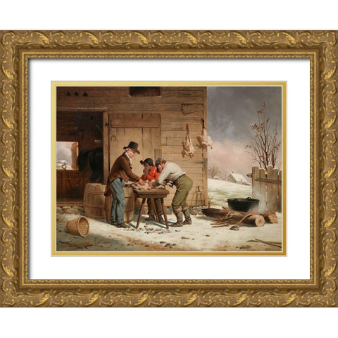 Preparing for Christmas (Plucking Turkeys) Gold Ornate Wood Framed Art Print with Double Matting by Edmonds, Francis WilliamÂ 