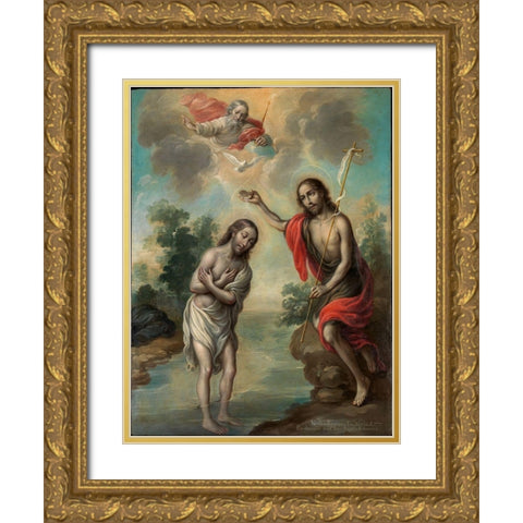 The Baptism of Christ Gold Ornate Wood Framed Art Print with Double Matting by EnrÃ­quez, Nicolas