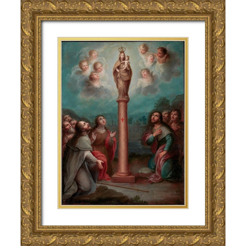 The Apparition of the Virgin of El Pilar to St. James Gold Ornate Wood Framed Art Print with Double Matting by EnrÃ­quez, Nicolas