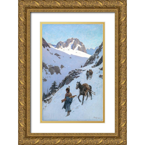 A Successful Hunt Gold Ornate Wood Framed Art Print with Double Matting by Farny, Henry Francois