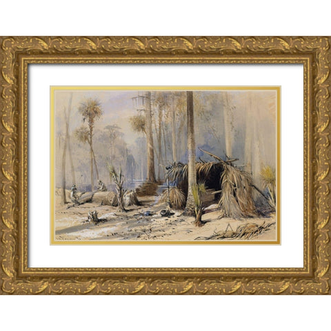The Cypress-Shingle Yard, Ocklawaha River, Florida Gold Ornate Wood Framed Art Print with Double Matting by Fenn, Harry