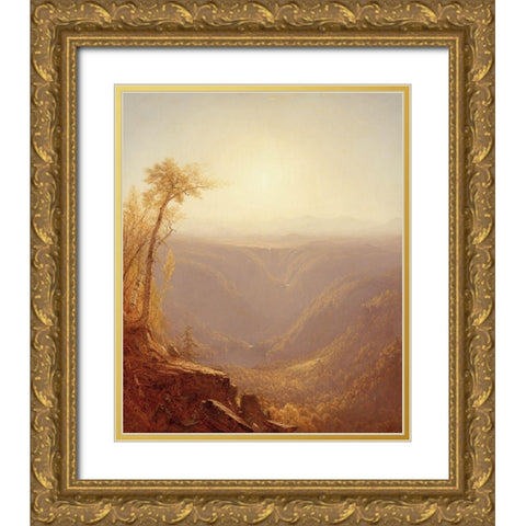 A Gorge in the Mountains (Kauterskill Clove) Gold Ornate Wood Framed Art Print with Double Matting by Gifford, Sanford Robinson