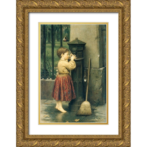 The Crossing Sweeper Gold Ornate Wood Framed Art Print with Double Matting by Guy, Seymour Joseph