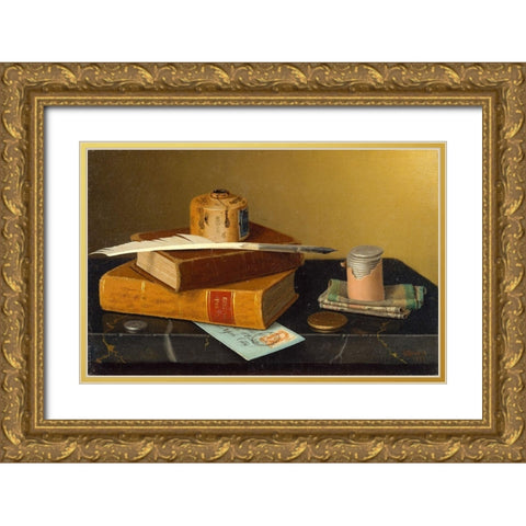 The Bankers Table Gold Ornate Wood Framed Art Print with Double Matting by Harnett, William Michael