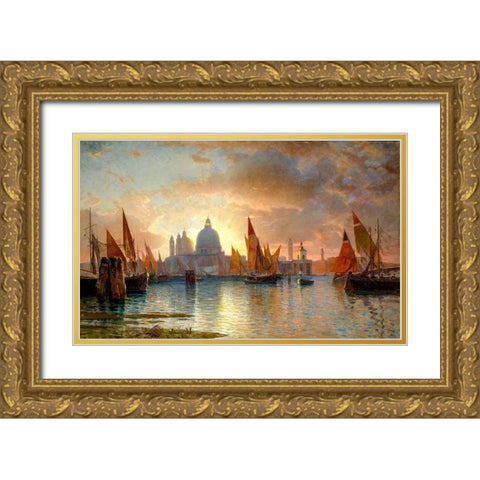 Santa Maria della Salute, Sunset Gold Ornate Wood Framed Art Print with Double Matting by Haseltine, William Stanley