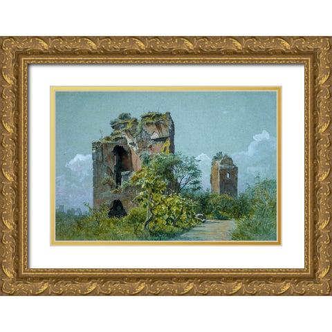 Baths of Trajan (Sette Sale, Villa Brancaccio, Rome) Gold Ornate Wood Framed Art Print with Double Matting by Haseltine, William Stanley