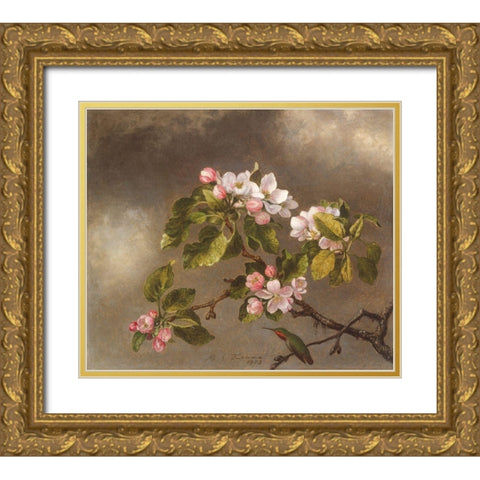 Hummingbird and Apple Blossoms Gold Ornate Wood Framed Art Print with Double Matting by Heade, Martin Johnson