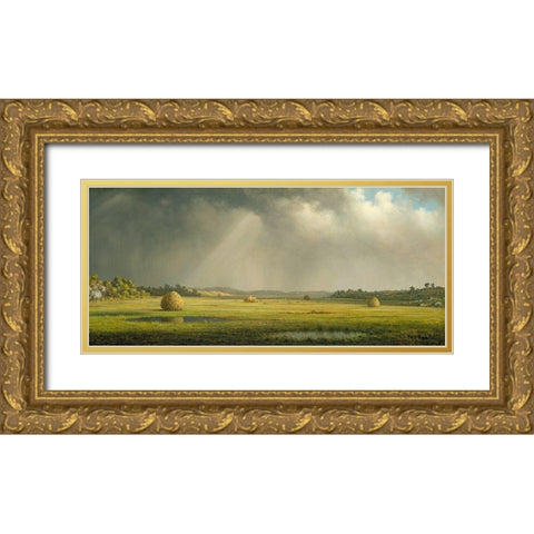 Newburyport Meadows Gold Ornate Wood Framed Art Print with Double Matting by Heade, Martin Johnson