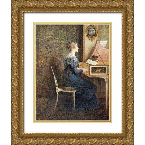 An Old Song Gold Ornate Wood Framed Art Print with Double Matting by Hennessy, William John