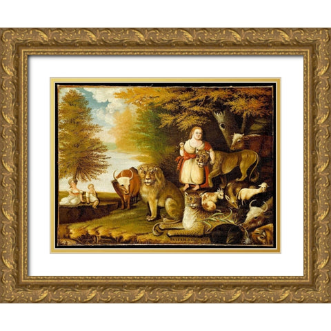 Peaceable Kingdom Gold Ornate Wood Framed Art Print with Double Matting by Hicks, Edward
